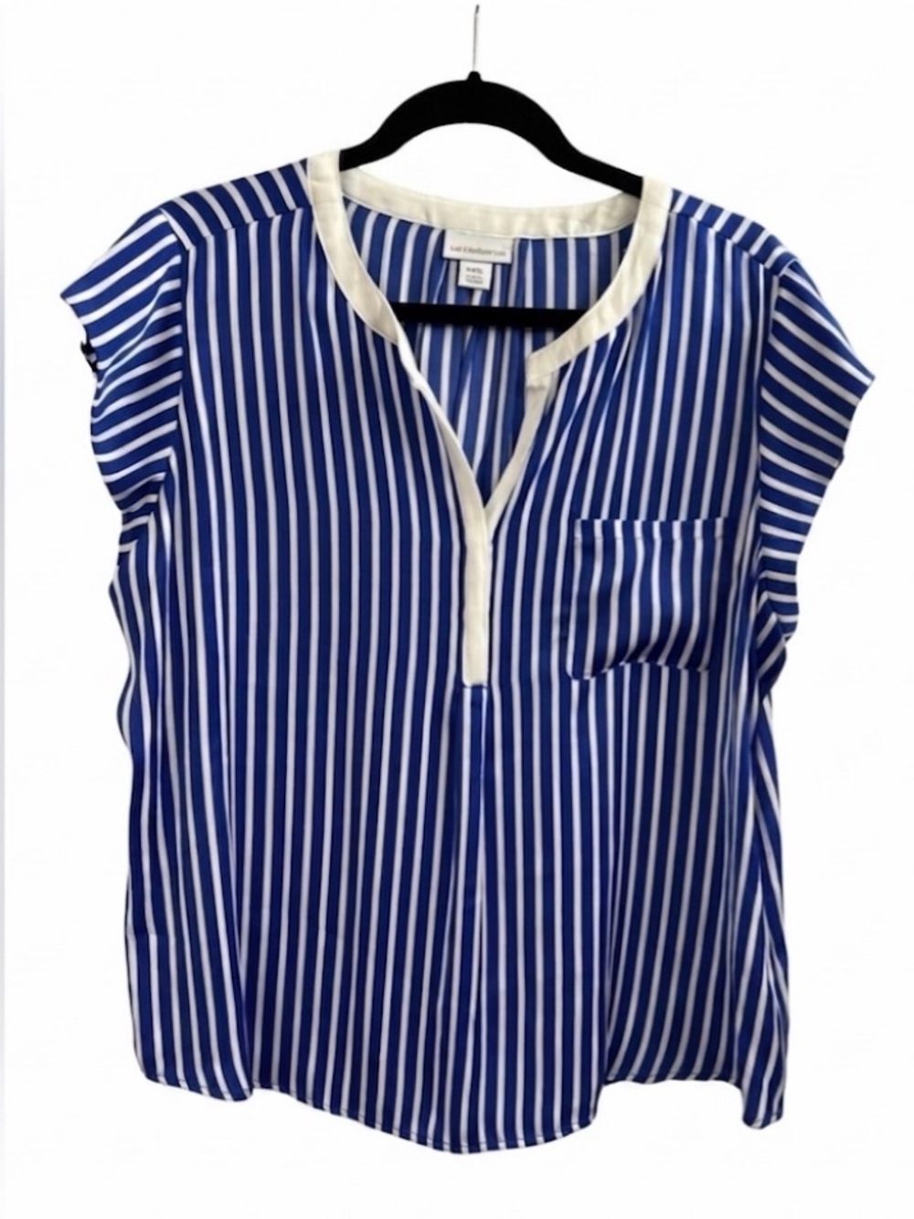 Liz Claiborne Blue White Striped Split V-Neck Blouse Top PXXL